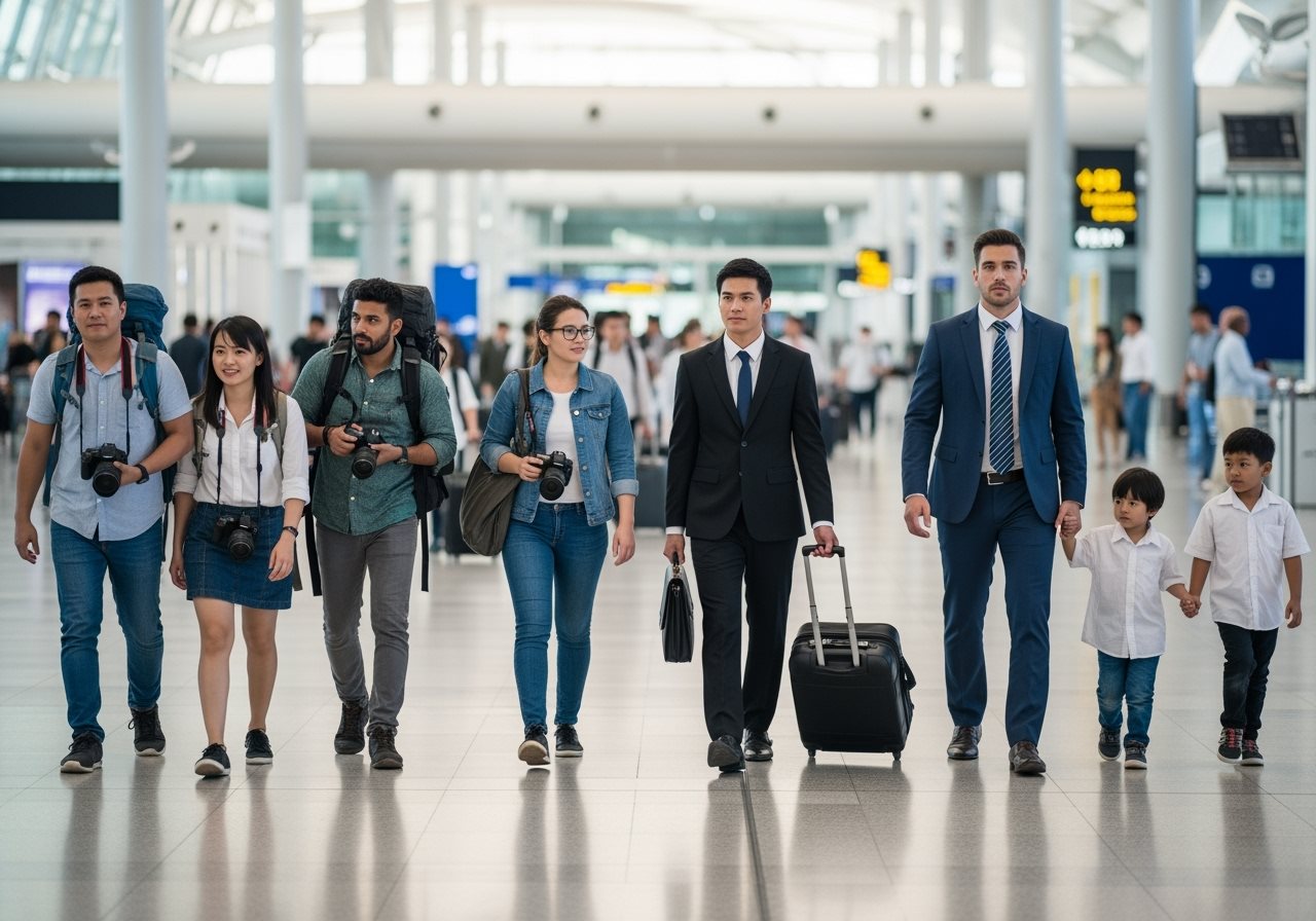 Different types of travelers completing Thailand Digital Arrival Card