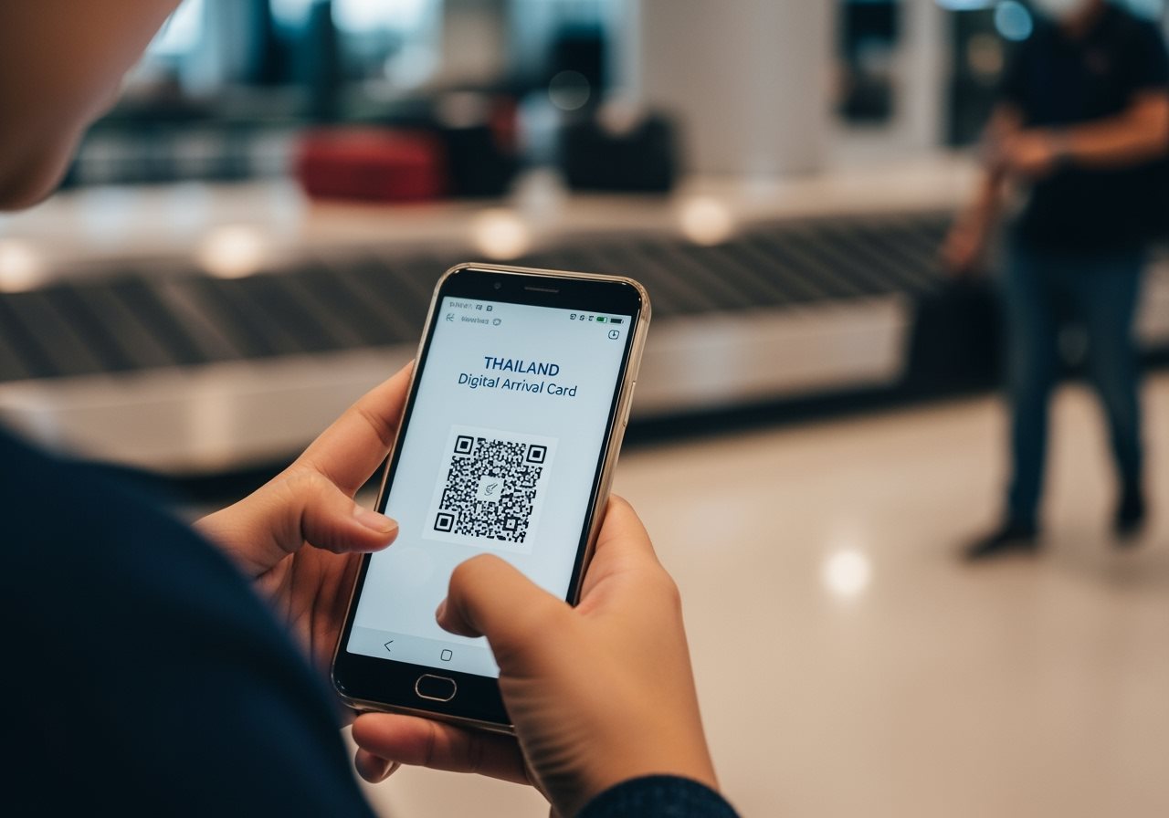 Person completing Thailand Digital Arrival Card on smartphone